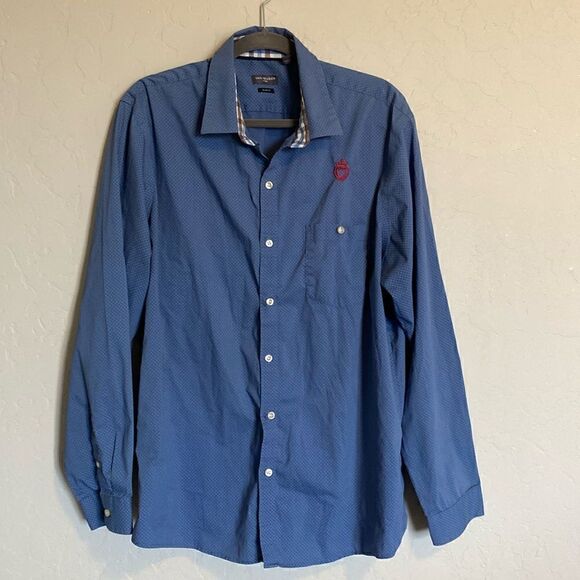 Two blue button down slim fit Van Heusen shirts - Picture 1 of 9